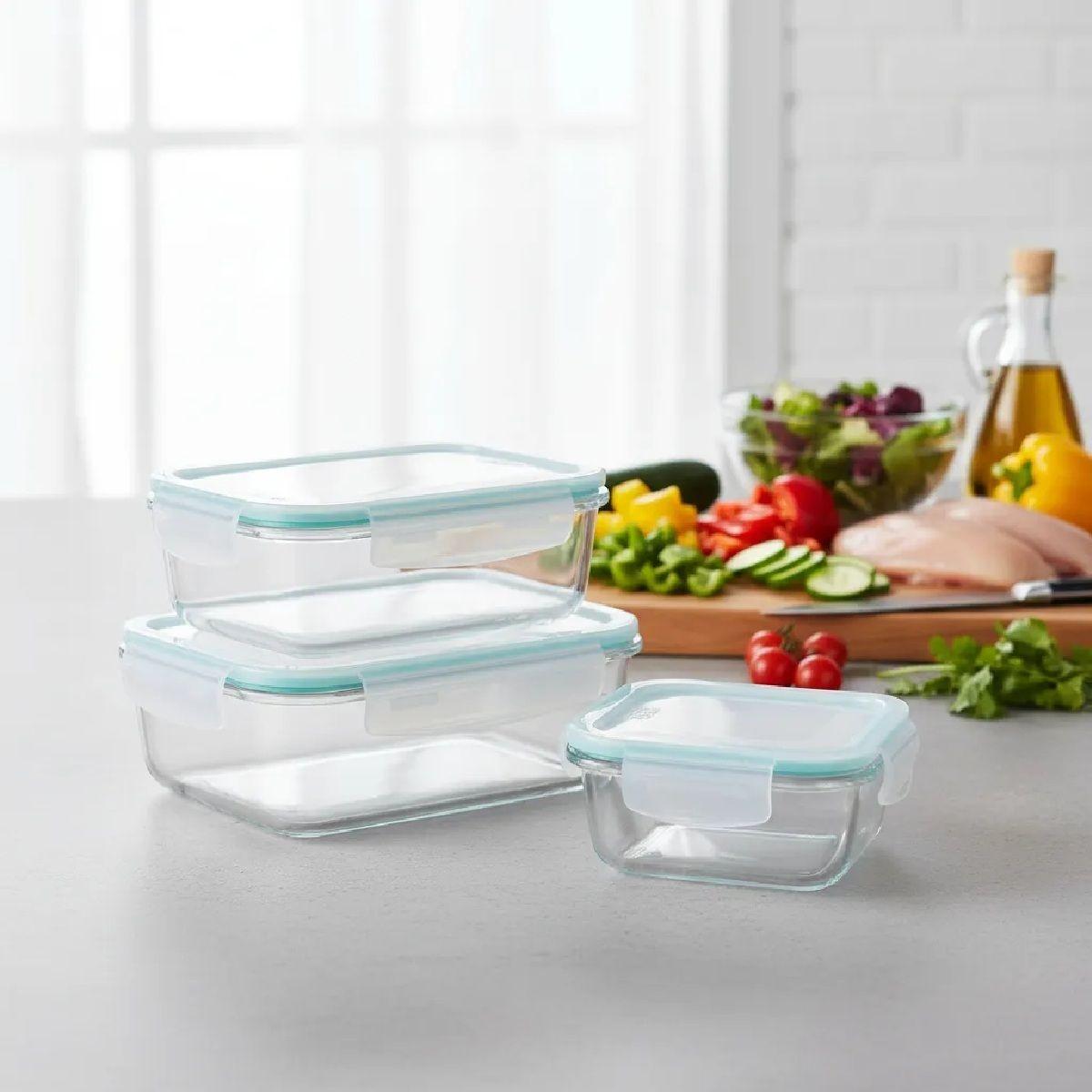 Set 3 contenedores rectangulares vidrio martha stewart - azul turquesa