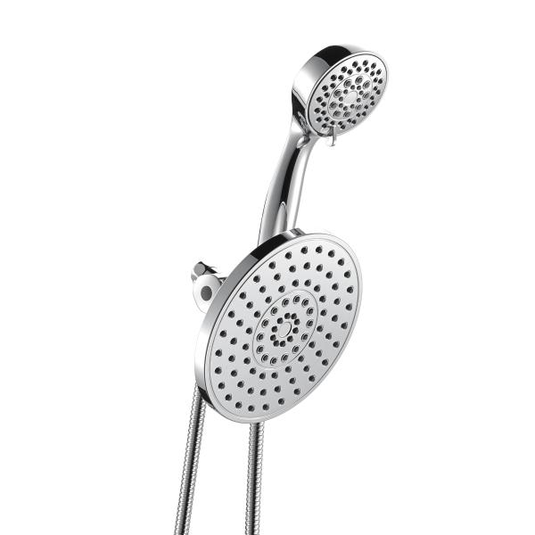 KIT DE REGADERA FIJA 8" Y DE MANO 3.7" ABS ACABADO CROMO 6 FUNCIONES