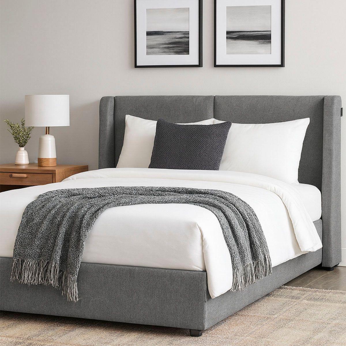 Cabecera matrimonial dicasa milan color gris + base cama + colchón restonic roll