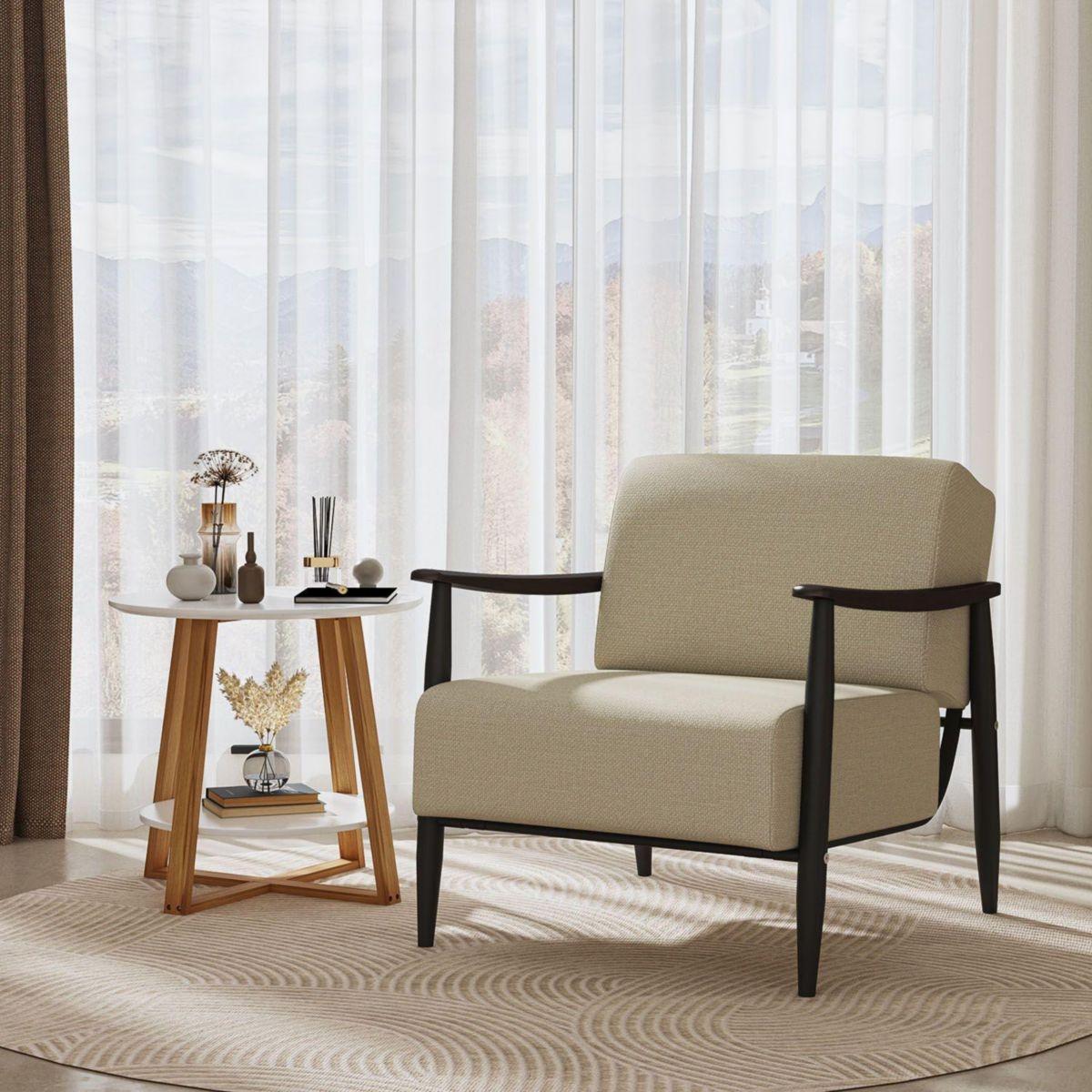 Sillones de sala modernos con resortes de soporte resistentes brazos de madera oscura