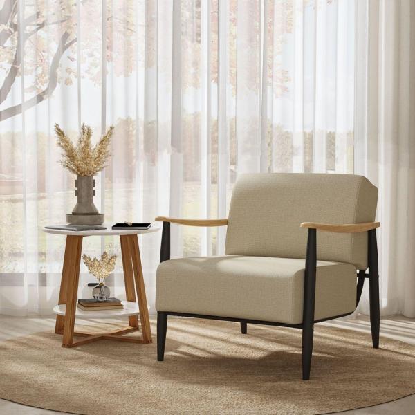 SILLON DE SALA MODERNO CON RESORTES DE SOPORTE RESISTENTES BRAZOS DE MADERA CLARO