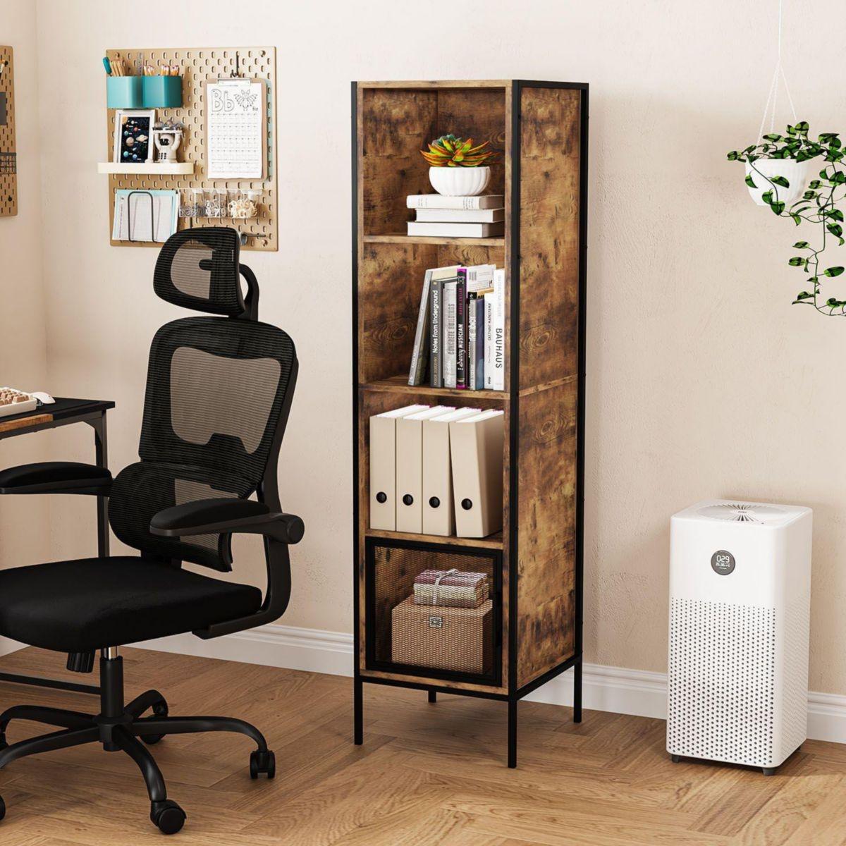 Estantería industrial de madera y metal vintage