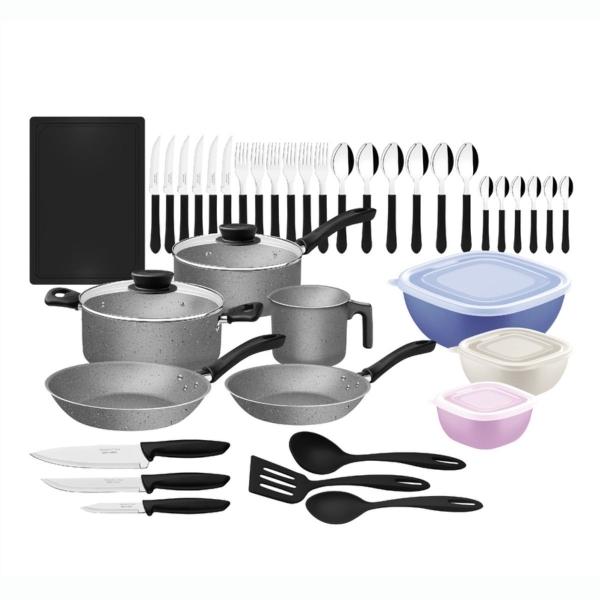 BATERÍA DE COCINA TRAMONTINA LINZ GRIS 44 PIEZAS