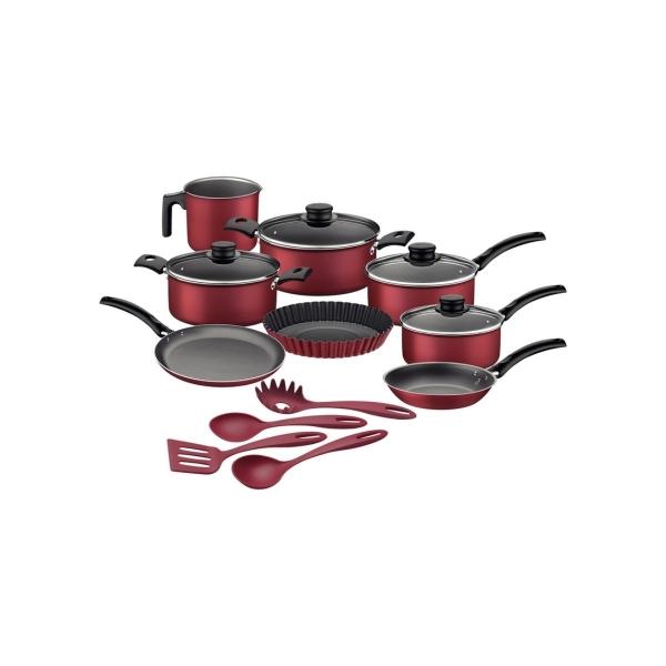 BATERÍA DE COCINA TURIM 16 PIEZAS ROJA