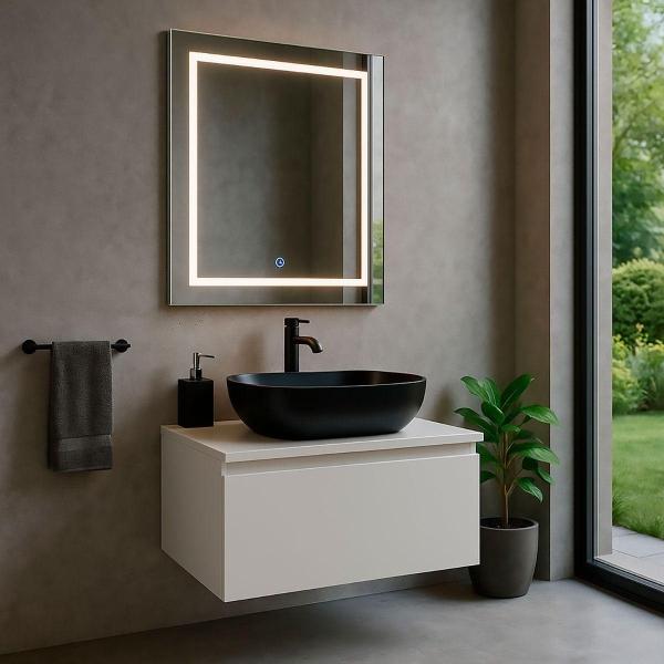 MUEBLE PARA BAÑO ASTRA BLANCO VONIA CON LAVABO NEGRO, LLAVE NEGRA Y DESAGÜES LISTO PARA INSTALAR