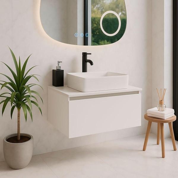 MUEBLE PARA BAÑO ASTRA BLANCO PLATZ CON LAVABO BLANCO, LLAVE NEGRA Y DESAGÜES LISTO PARA INSTALAR