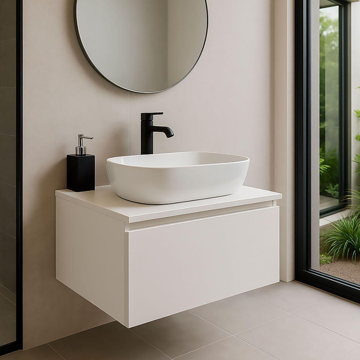Mueble para baño astra blanco kent con lavabo blanco, llave negra y desagües listo para instalar