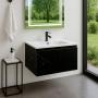 MUEBLE PARA BAÑO BUNA MARMOL NEGRO CON LAVABO BLANCO, LLAVE NEGRA Y DESAGÜES LISTO PARA INSTALAR