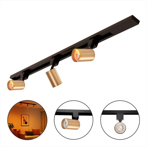 LÁMPARA DE TECHO DORADA PARA RIEL 1 METRO 3 LUMINARIAS GU10 DIRIGIBLES DTW 3000K-1800K