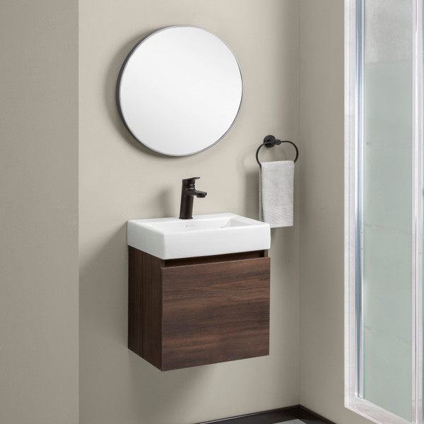 MUEBLE PARA BAÑO FLOTANTE NEO 17" NOGAL MELAMINA CON LAVABO MARCELA