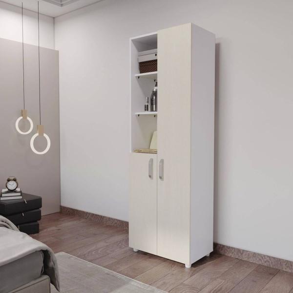 ARMARIO MULTIUSOS ALDO 60CM MADERKIT 2 PUERTAS Y 3 NICHOS ABIERTOS NIEBLA-BLANCO