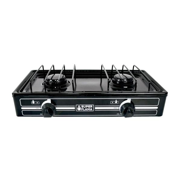 PARRILLA A GAS LP 2 QUEMADORES DE SOBREPONER NEGRA