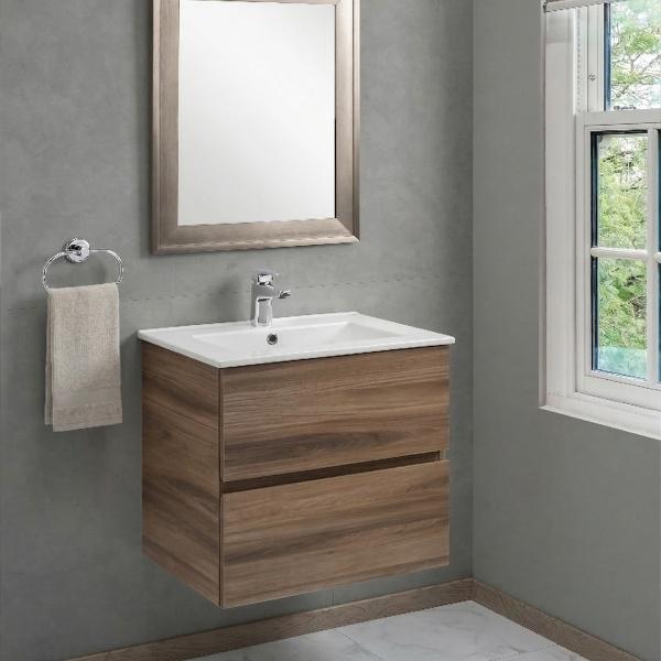 MUEBLE PARA BAÑO FLOTANTE ARUMA 24" CAFÉ NOGAL MDF CON LAVABO