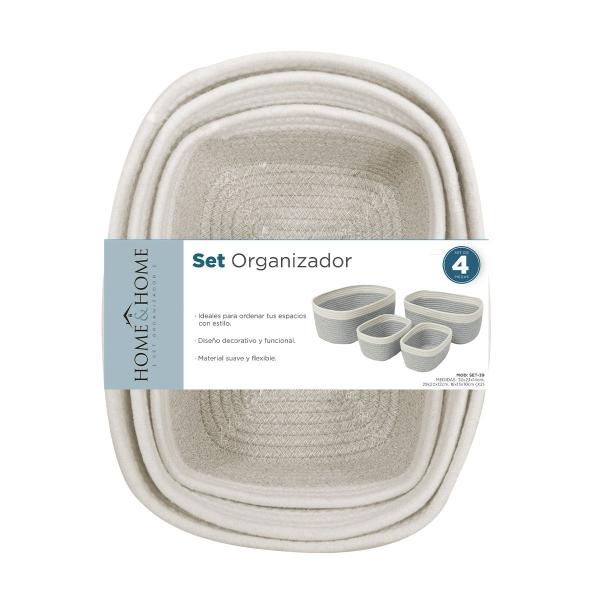 SET 4 GAVETAS ALGODÓN BEIGE Y GRIS