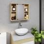 BOTIQUÍN DE BAÑO CON ESPEJO CON 4 NICHOS ABIERTOS COLOR ROVERE