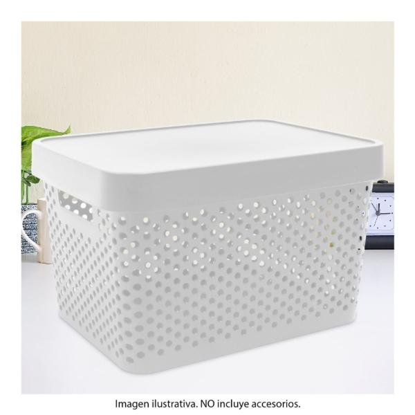 CAJA ORGANIZADORA SÓLIDA 17 L PLÁSTICO TAPA BLANCA APILABLE