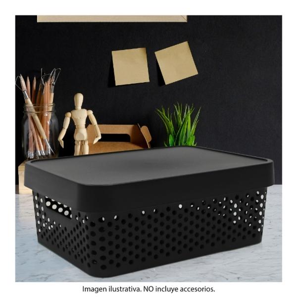 CAJA DE PLÁSTICO PARIS 11L CON TAPA, COLOR NEGRO