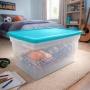 CAJA DE PLÁSTICO DAKOTA 53L / 14 GAL, TRASLUCIDA TAPA TURQUESA