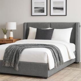 CABECERA QUEEN SIZE DICASA MILAN COLOR GRIS + BASE CAMA + COLCHÓN RESTONIC ROLL