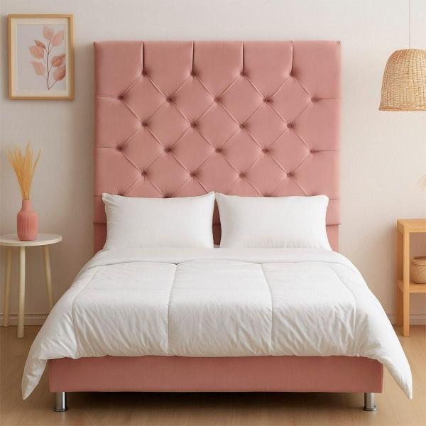 CABECERA MATRIMONIAL DICASA CAPRI COLOR ROSA + BOX + COLCHÓN SPRING AIR MONACO