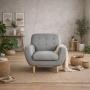 SILLÓN INDIVIDUAL TAPIZADO EN TELA ULTRA SUAVE COLOR GRIS PLATA. ESTRUCTURA DE MADERA SÓLIDA