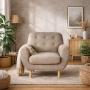 SILLÓN INDIVIDUAL TAPIZADO EN TELA ULTRA SUAVE COLOR HUESO. ESTRUCTURA DE MADERA SÓLIDA