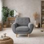 SILLÓN INDIVIDUAL TAPIZADO EN TELA ULTRA SUAVE COLOR GRIS OBSCURO. ESTRUCTURA DE MADERA SÓLIDA