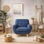 SILLÓN INDIVIDUAL TAPIZADO EN TELA ULTRA SUAVE COLOR AZUL. ESTRUCTURA DE MADERA SÓLIDA