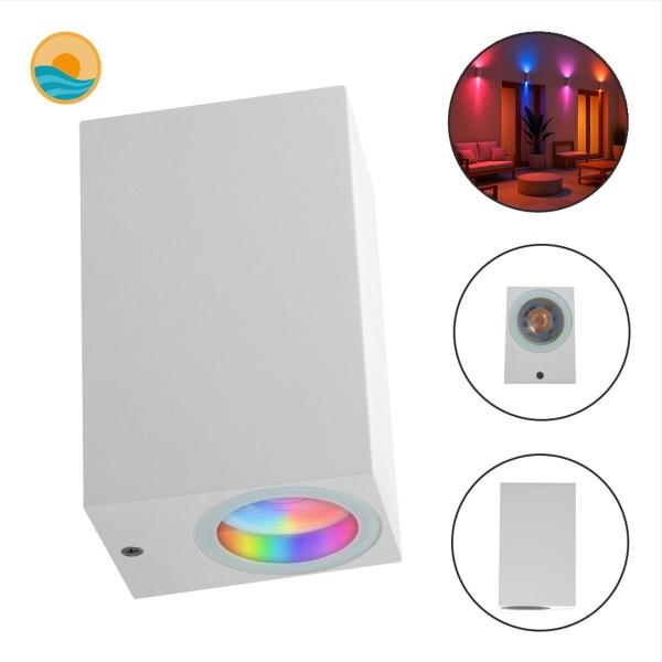 LÁMPARA LED RGB DE MURO EXTERIOR BLANCO LUZ DIRECTA E INDIRECTA IP65