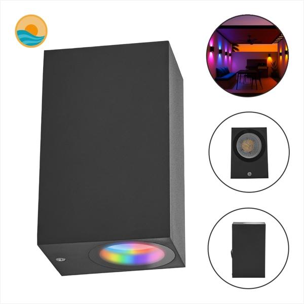 LÁMPARA LED RGB DE MURO EXTERIOR NEGRO LUZ DIRECTA E INDIRECTA IP65