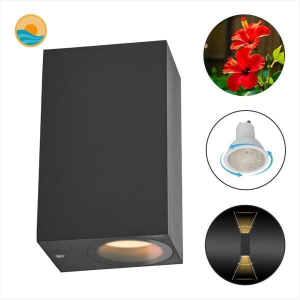 LÁMPARA LED DE MURO EXTERIOR NEGRO ÁNGULO AJUSTABLE LUZ CÁLIDA 2700K IP65