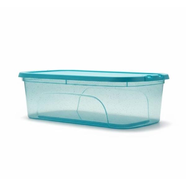 CAJA ZAPATERA DE PLÁSTICO AQUA CON GLITTER
