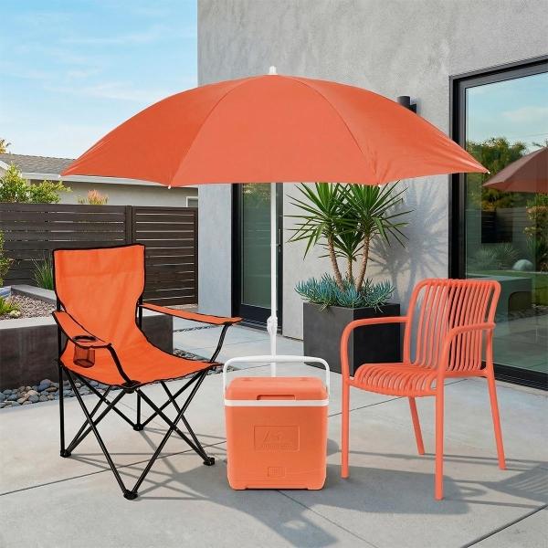 COMBO DE JARDÍN SILLAS, SOMBRILLA, HIELERA NARANJA