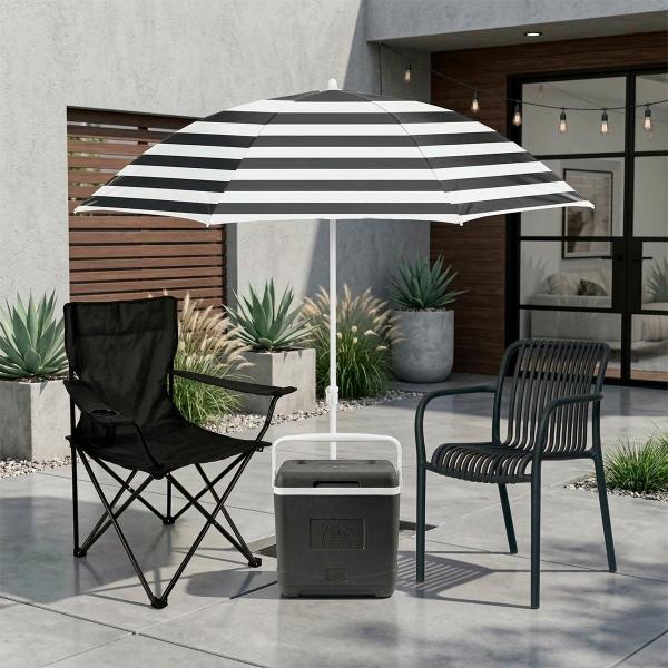 COMBO DE JARDÍN SILLAS, SOMBRILLA, HIELERA NEGRA