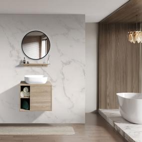 MUEBLE PARA BAÑO FLOTANTE VIGO 24" OAK PVC CON ESPEJO, REPISA Y OVALÍN