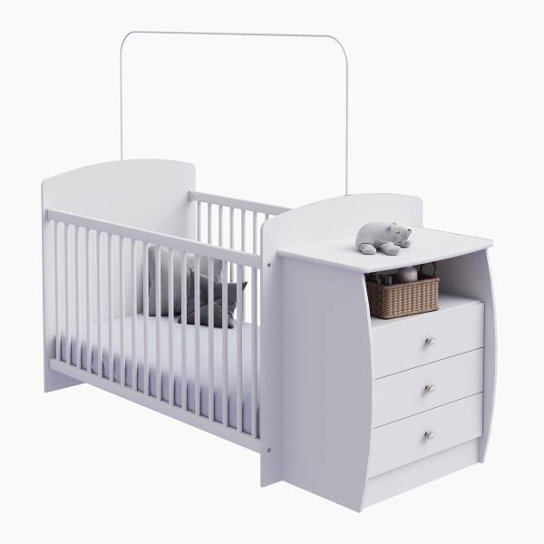 Cuna Cajonera Madik Blanca con soporte para tela mosquitera