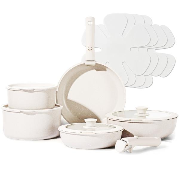 Batería de Cocina Brandtrendy 15 Piezas con Ollas y Sartenes Antiadherentesy Mangosdesmontables