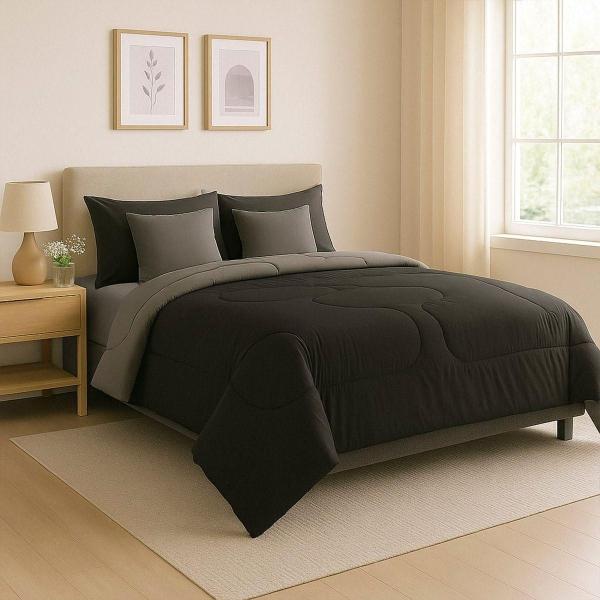 SET DE EDREDON DICASA MATRIMONIAL/QUEEN SIZE COUZY NEGRO-GRIS OXFORD