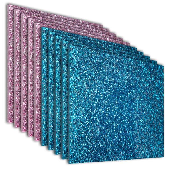 PACK DE 10 LÁMINAS GLITTER, ROSA (5PZS) Y AZUL (5PZS) 40X40