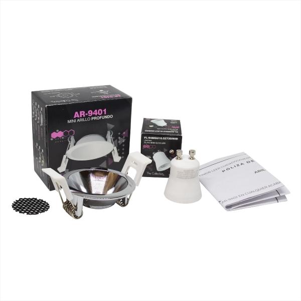 KIT DE LÁMPARA MINI GU10 LED 4.9W LUZ CÁLIDA 3000 K CROMO