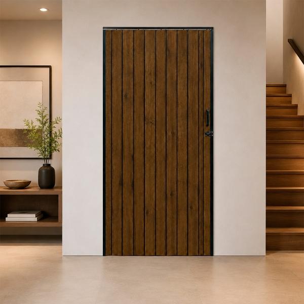 PUERTA INTERIOR PLEGABLE DE PVC SATURNO 100X215CM NOGAL OSCURO CON NEGRO