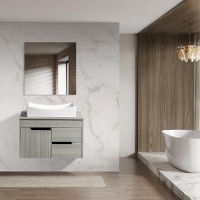 MUEBLE PARA BAÑO FLOTANTE 28" BEIGE PVC CON OVALÍN Y ESPEJO