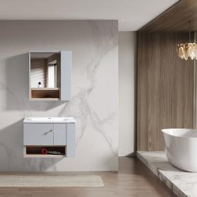 MUEBLE PARA BAÑO FLOTANTE 32" GRIS PVC CON LAVABO, ESPEJO Y BOTIQUÍN