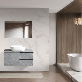 MUEBLE PARA BAÑO FLOTANTE 28" GRIS PVC CON OVALÍN Y ESPEJO