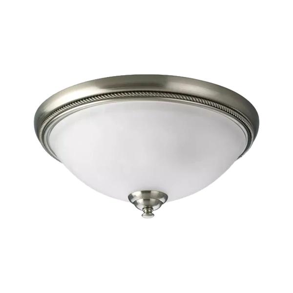 PLAFÓN ILUMINADO DE TECHO 2 LUCES NÍQUEL CEPILLADO PANTALLA DE VIDRIO SATINADO