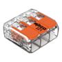 CONECTOR DE EMPALME ELÉCTRICO DE PALANCA 3 POLOS COLOR NARANJA PARA CALIBRE 24-12 AWG 10 PIEZAS
