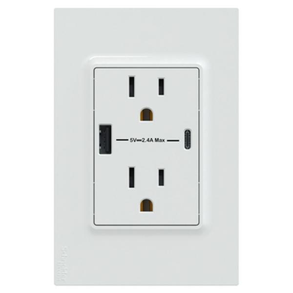 TOMA CORRIENTE DUPLEX US 2P+T 15A+2 USB A+C COLOR BLANCO