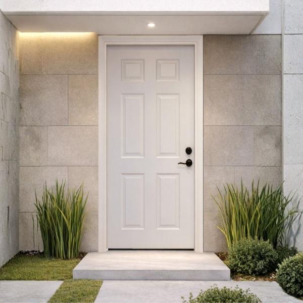 PUERTA EXTERIOR ACERLUM DE ACERO 6 PANELES CLÁSICA BLANCA SEMI BRILLANTE 90 X 213 X 4 CM