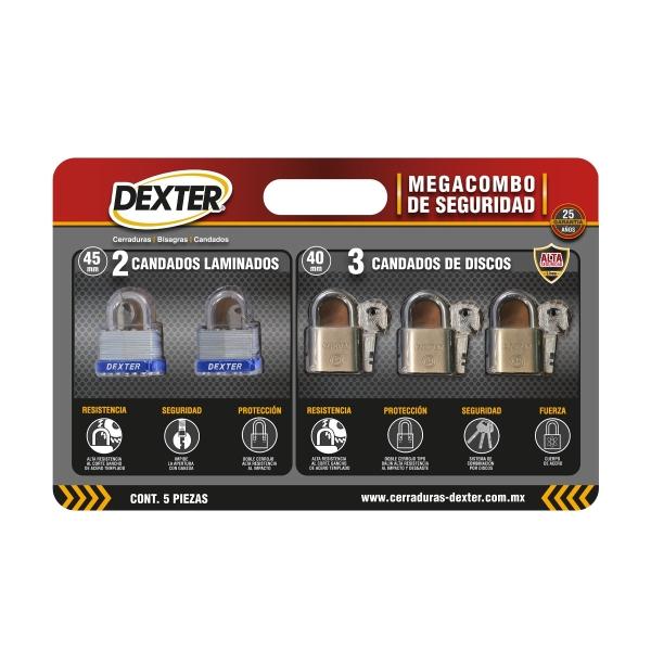 MEGACOMBO CANDADOS DEXTER 2 LAM 45MM, 3 DISCOS 40MM