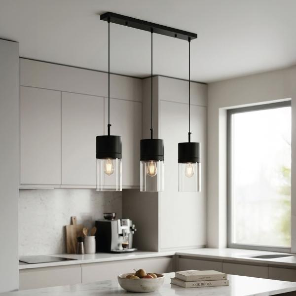 LAMPARA COLGANTE ATHENA DE 3 LUCES NEGRO MATE